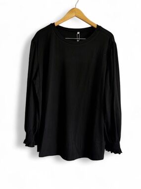 NWT Balloon Sleeve Smocked Cuff Black Blouse Top Dolnine Cottagecore Basic 3XL